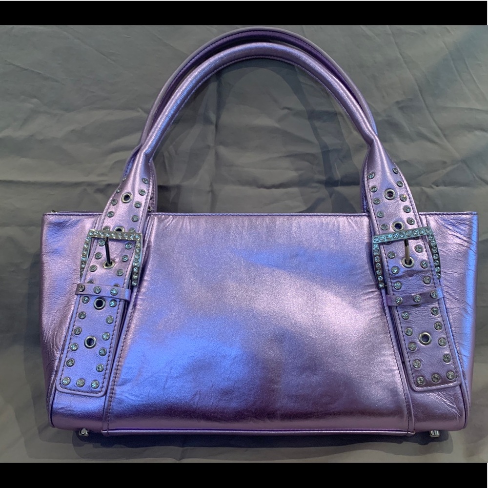 The Find Purple Metallic Zippered Satchel
